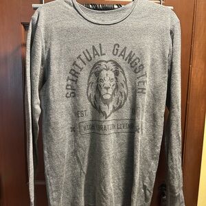 Spiritual Gangster Gray Long Sleeve Tee with Lion Graphic SZ M